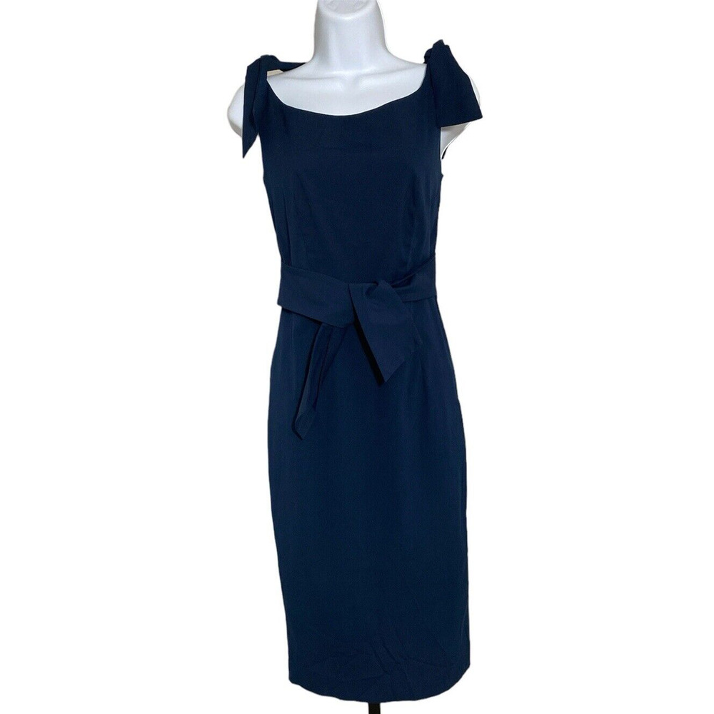 Milly of New York Cotton Navy Blue Tie Accent Sheath Dress Size 0 Chic Summer